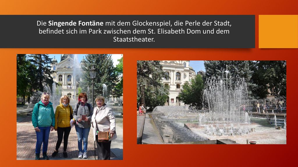 Die Singende Fontäne mit dem Glockenspiel, die Perle der Stadt, befindet sich im Park zwischen dem St.