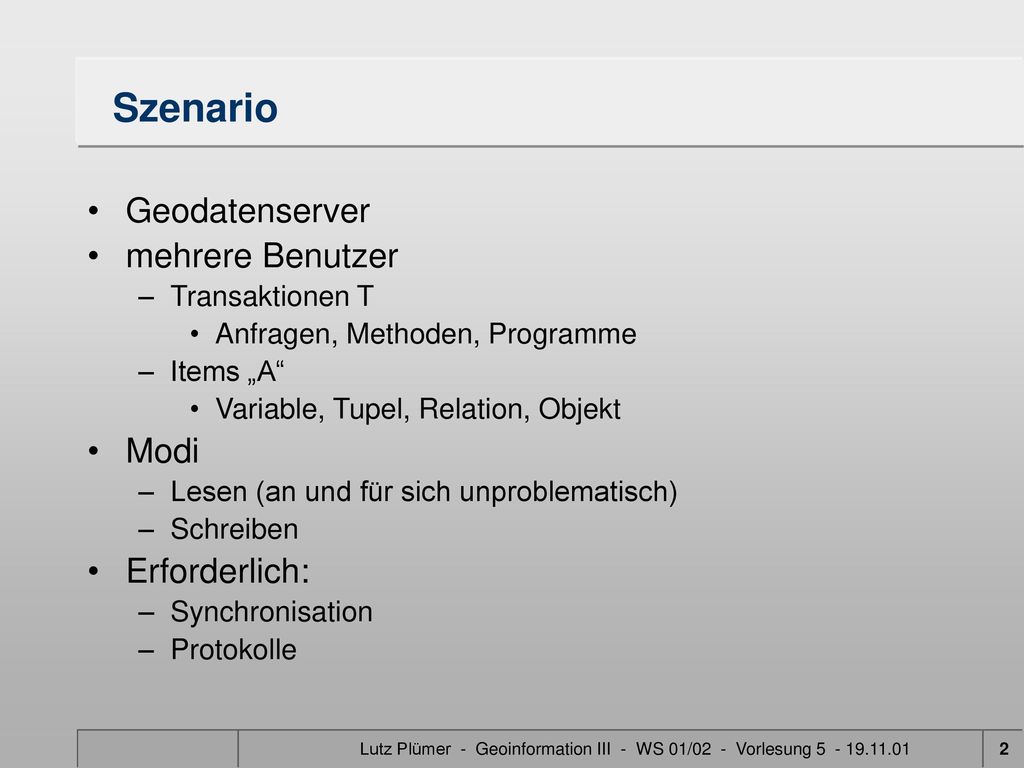 Lutz Plümer - Geoinformation III - WS 01/02 - Vorlesung