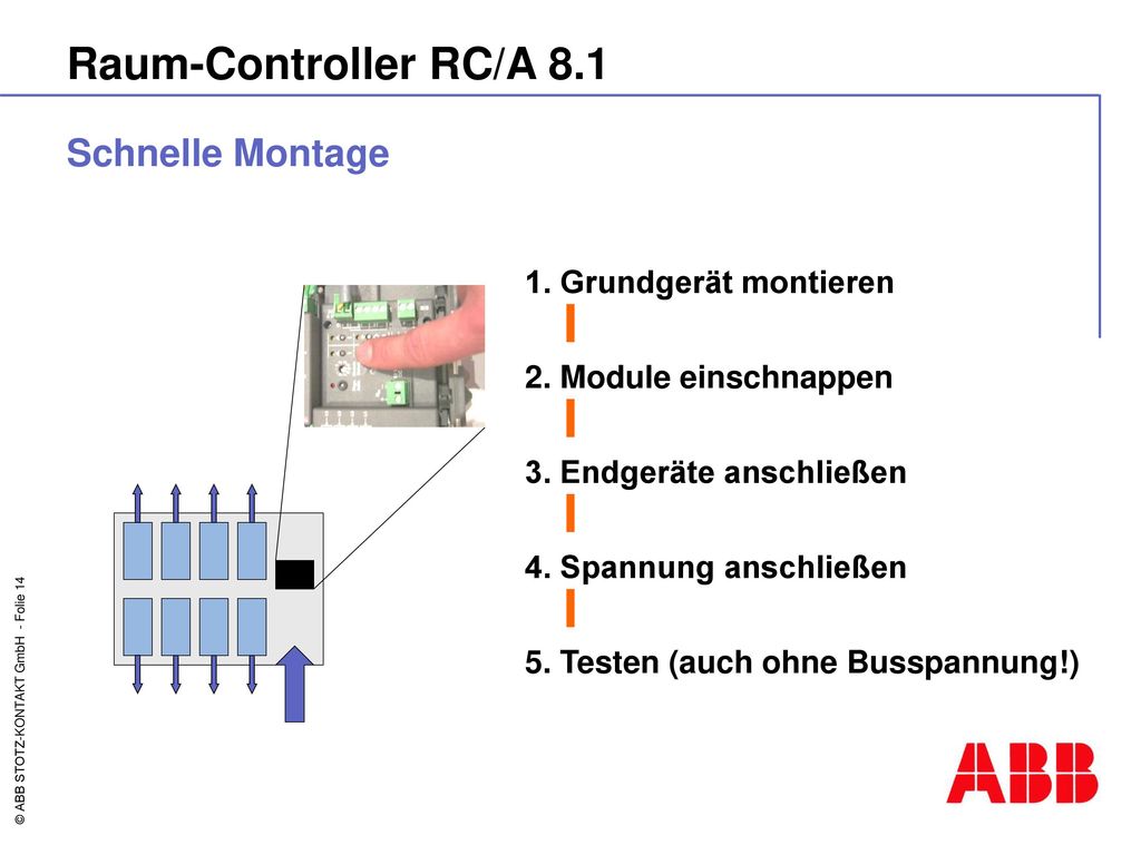 Raum-Controller RC/A 8.1 Schnelle Montage 1. Grundgerät montieren