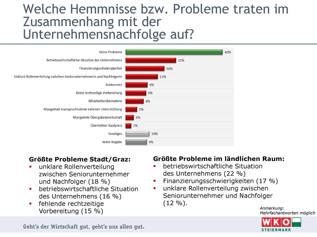 Welche Hemmnisse bzw. Probleme traten im Zusammenhang mit der Unternehmensnachfolge auf