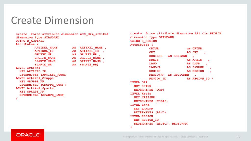 Create Dimension create force attribute dimension Att_dim_REGION