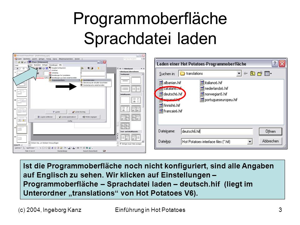 Programmoberfläche Sprachdatei laden