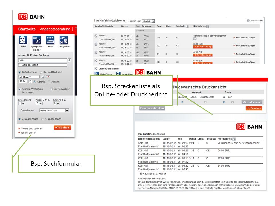 Bsp. Streckenliste als Online- oder Druckbericht