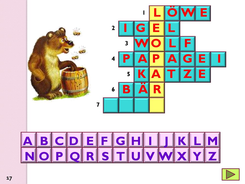 L Ö W E I G E L W O L F P A P A G E I K A T Z E B Ä R A B C D E F G H