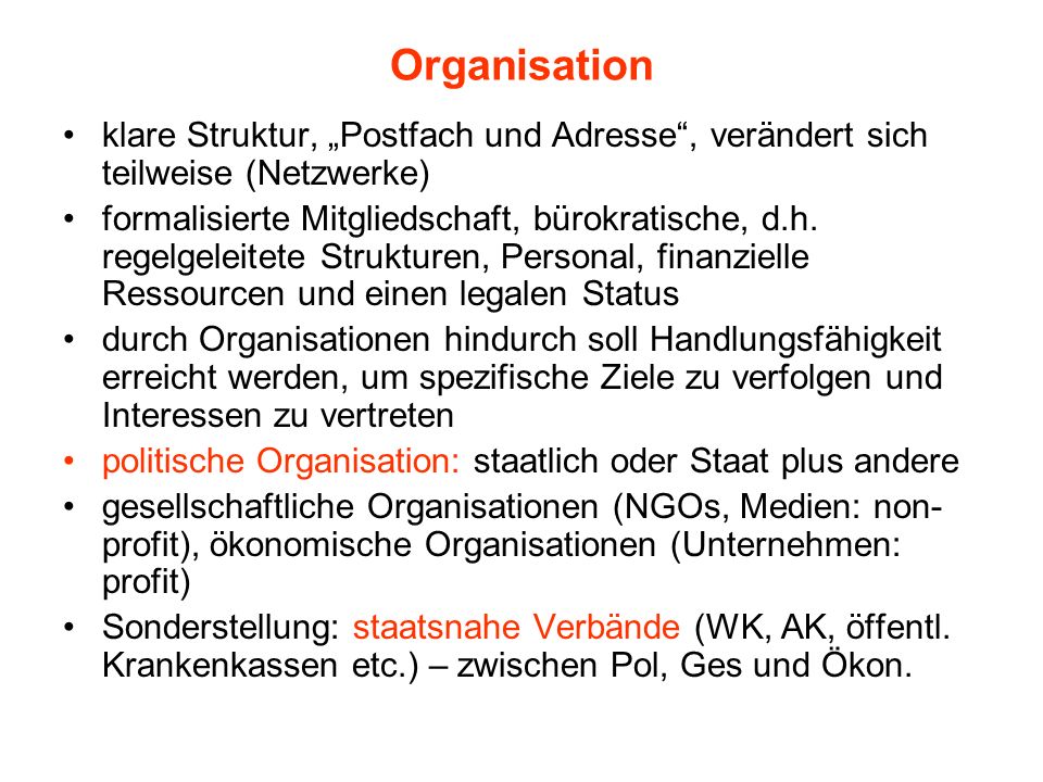 Organisation klare Struktur, „Postfach und Adresse , verändert sich teilweise (Netzwerke)