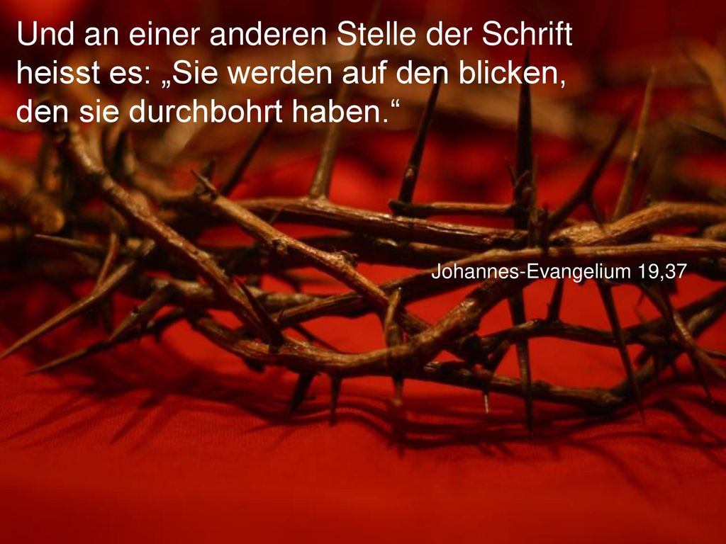 Und an einer anderen Stelle der Schrift heisst es: „Sie werden auf den blicken, den sie durchbohrt haben.
