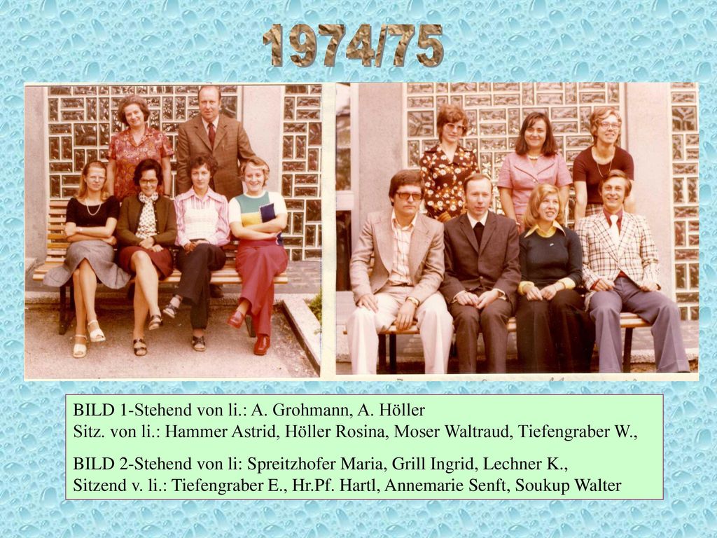 1974/75 BILD 1-Stehend von li.: A. Grohmann, A. Höller Sitz. von li.: Hammer Astrid, Höller Rosina, Moser Waltraud, Tiefengraber W.,