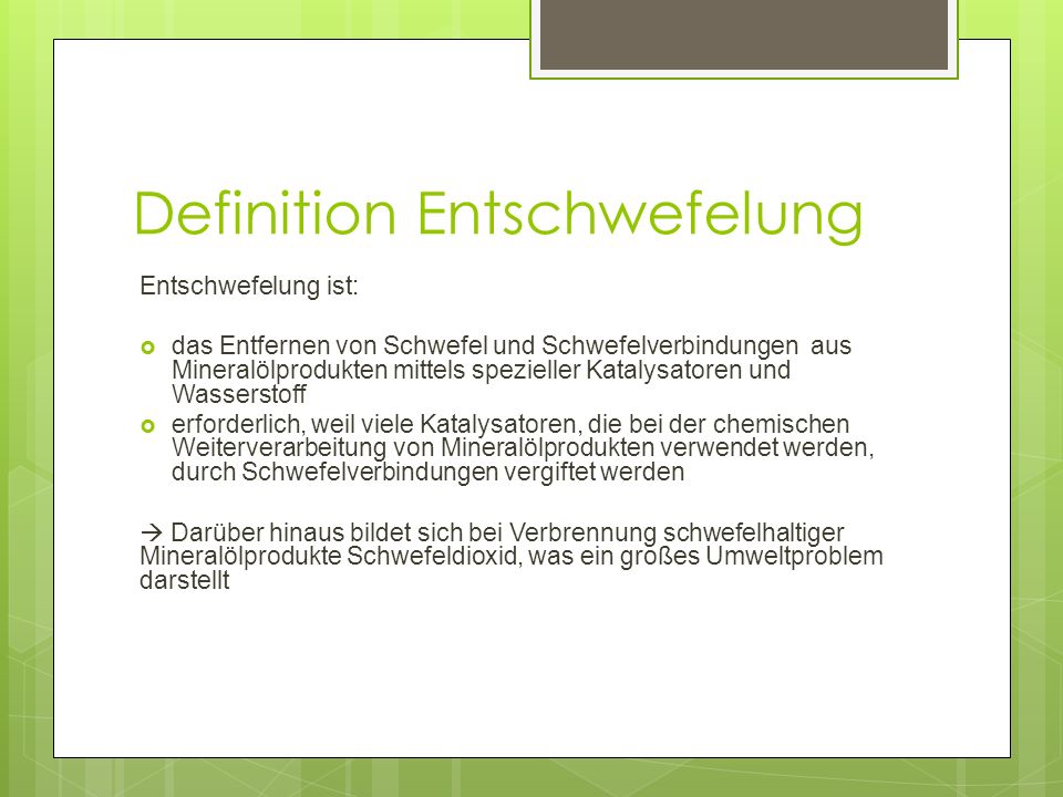 Definition Entschwefelung