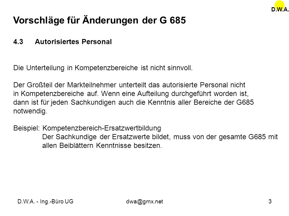 Vorschläge für Änderungen der G 685