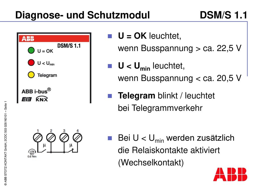 U = OK leuchtet, wenn Busspannung > ca. 22,5 V
