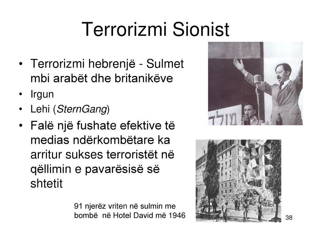 Terrorizmi Sionist Terrorizmi hebrenjë - Sulmet mbi arabët dhe britanikëve. Irgun. Lehi (SternGang)
