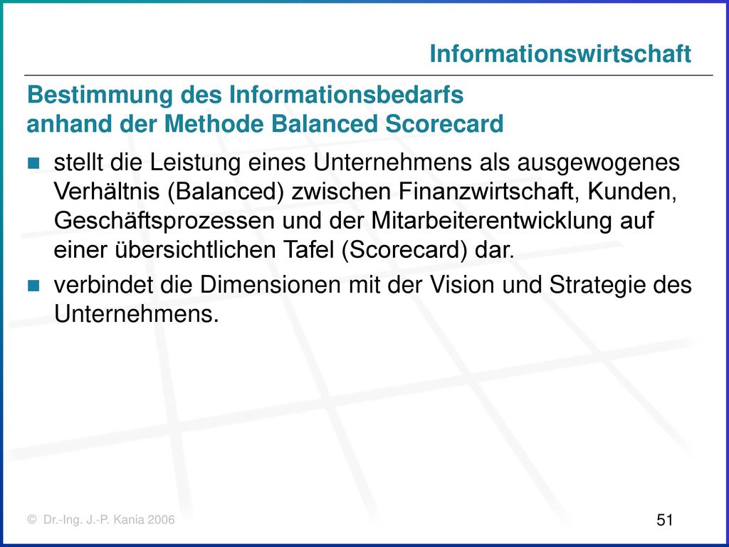 Bestimmung des Informationsbedarfs anhand der Methode Balanced Scorecard