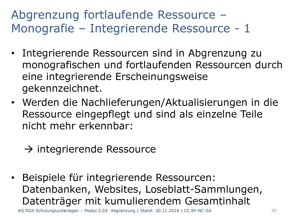 Abgrenzung fortlaufende Ressource – Monografie – Integrierende Ressource - 1