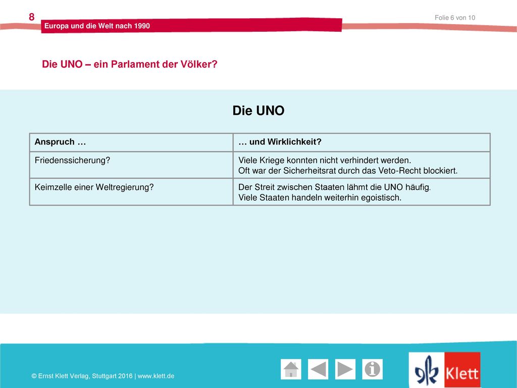 Die UNO Die UNO – ein Parlament der Völker Anspruch …