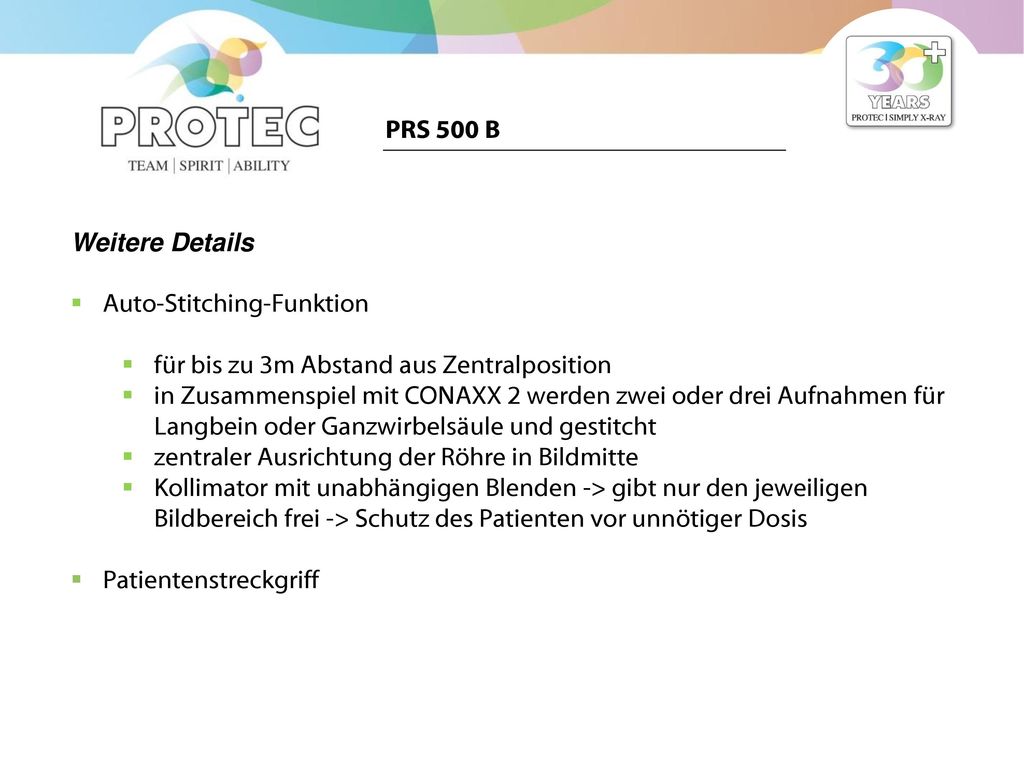 PRS 500 B Weitere Details. Auto-Stitching-Funktion. für bis zu 3m Abstand aus Zentralposition.