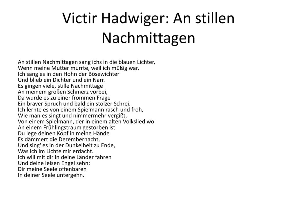 Victir Hadwiger: An stillen Nachmittagen