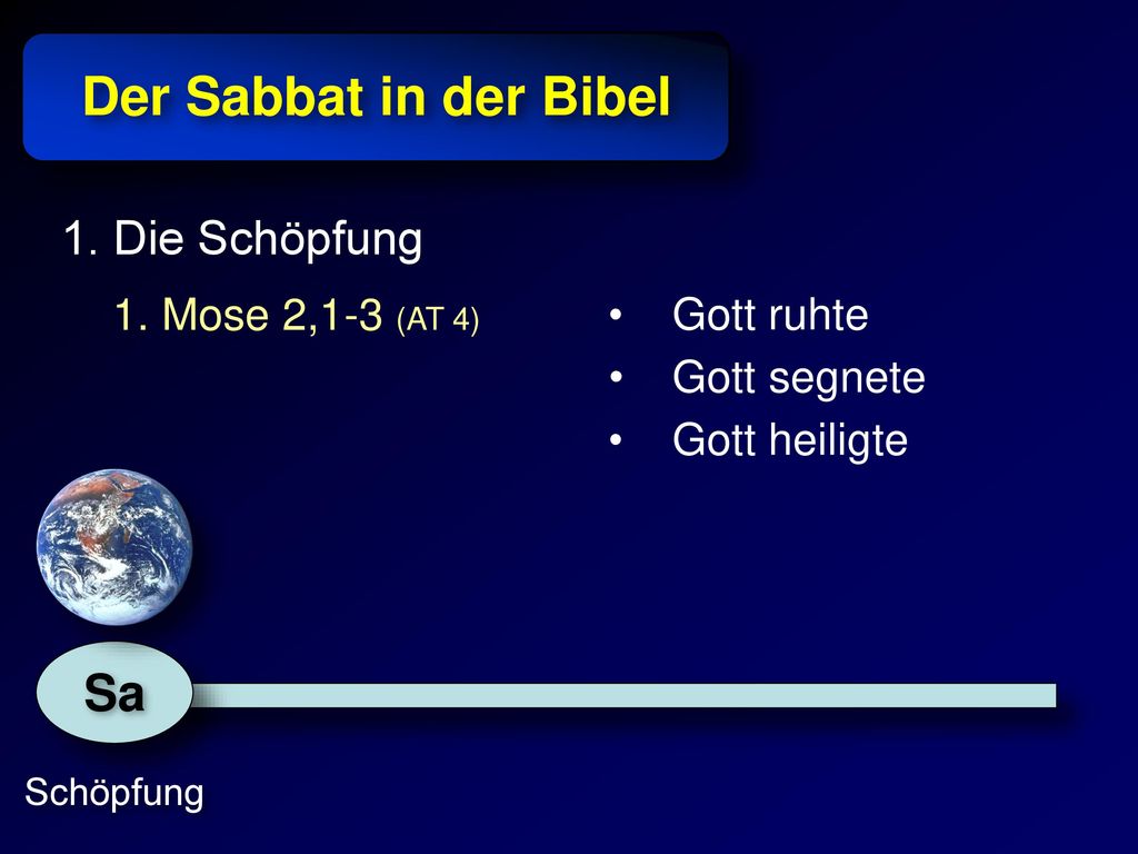 Der Sabbat in der Bibel Sa 1. Die Schöpfung 1. Mose 2,1-3 (AT 4)