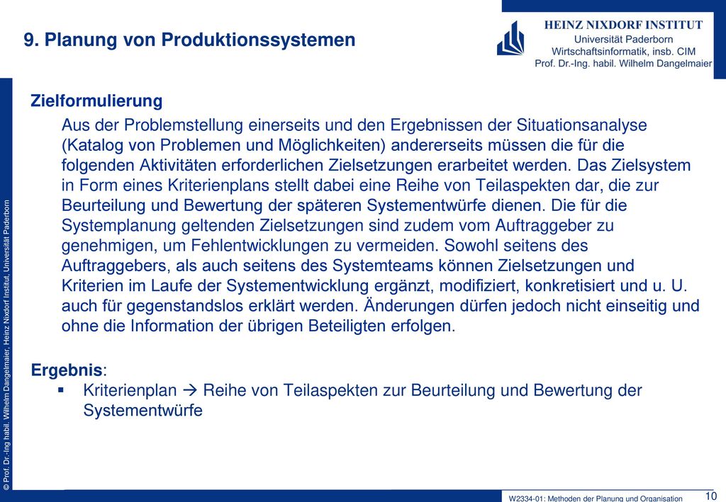 9. Planung von Produktionssystemen