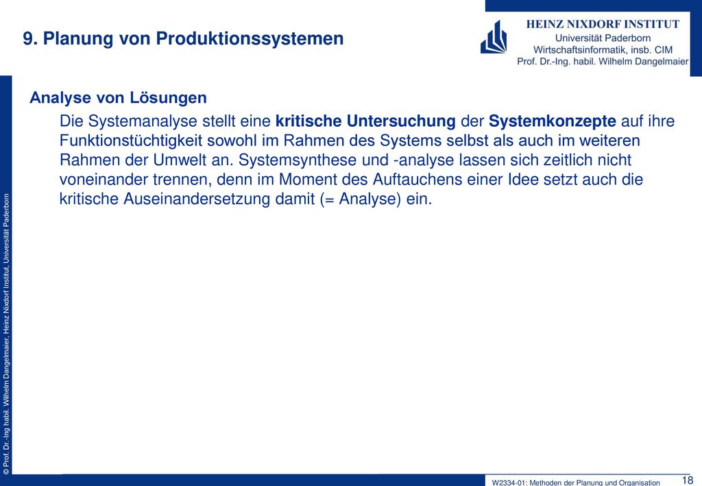9. Planung von Produktionssystemen