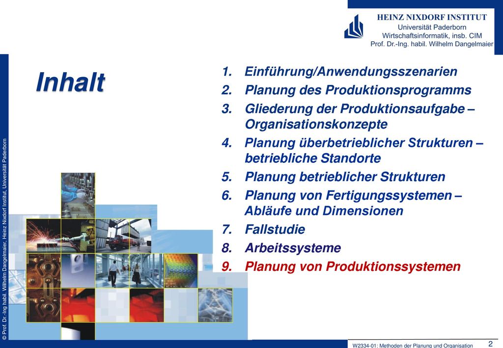 Inhalt Einführung/Anwendungsszenarien Planung des Produktionsprogramms