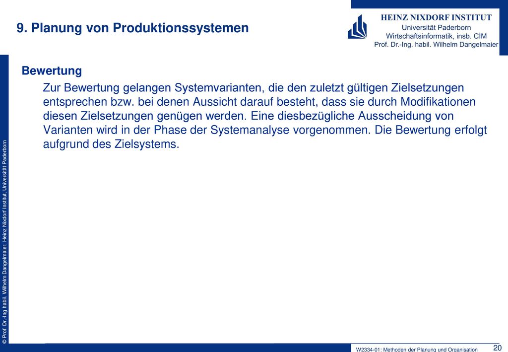 9. Planung von Produktionssystemen