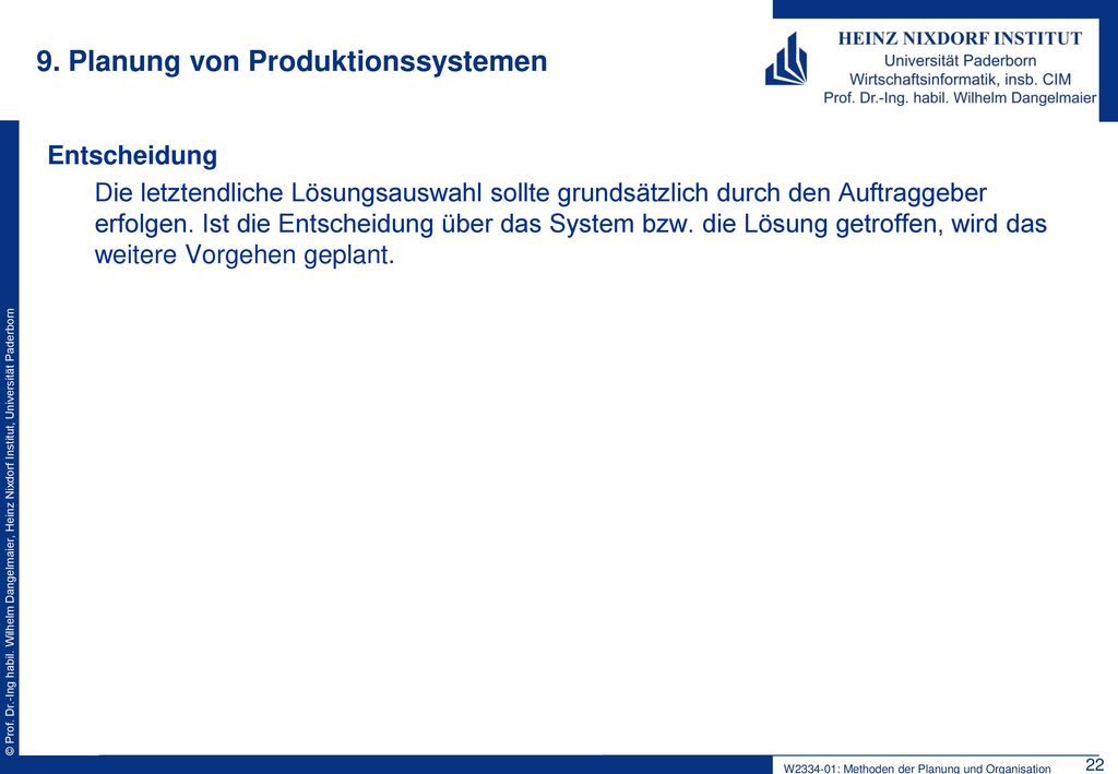 9. Planung von Produktionssystemen