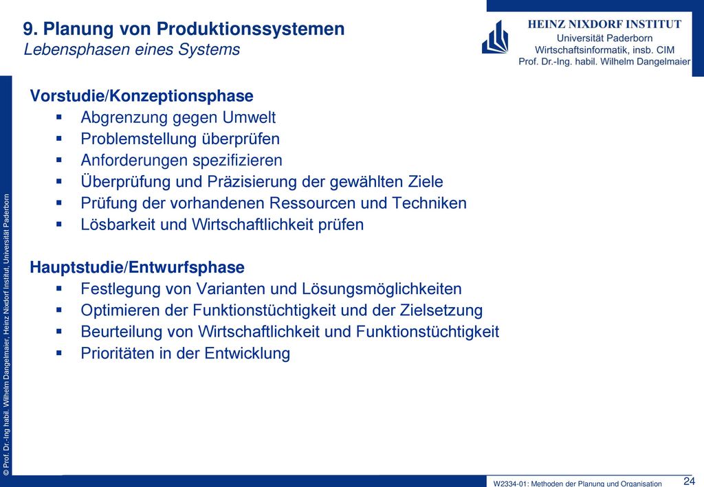 9. Planung von Produktionssystemen Lebensphasen eines Systems