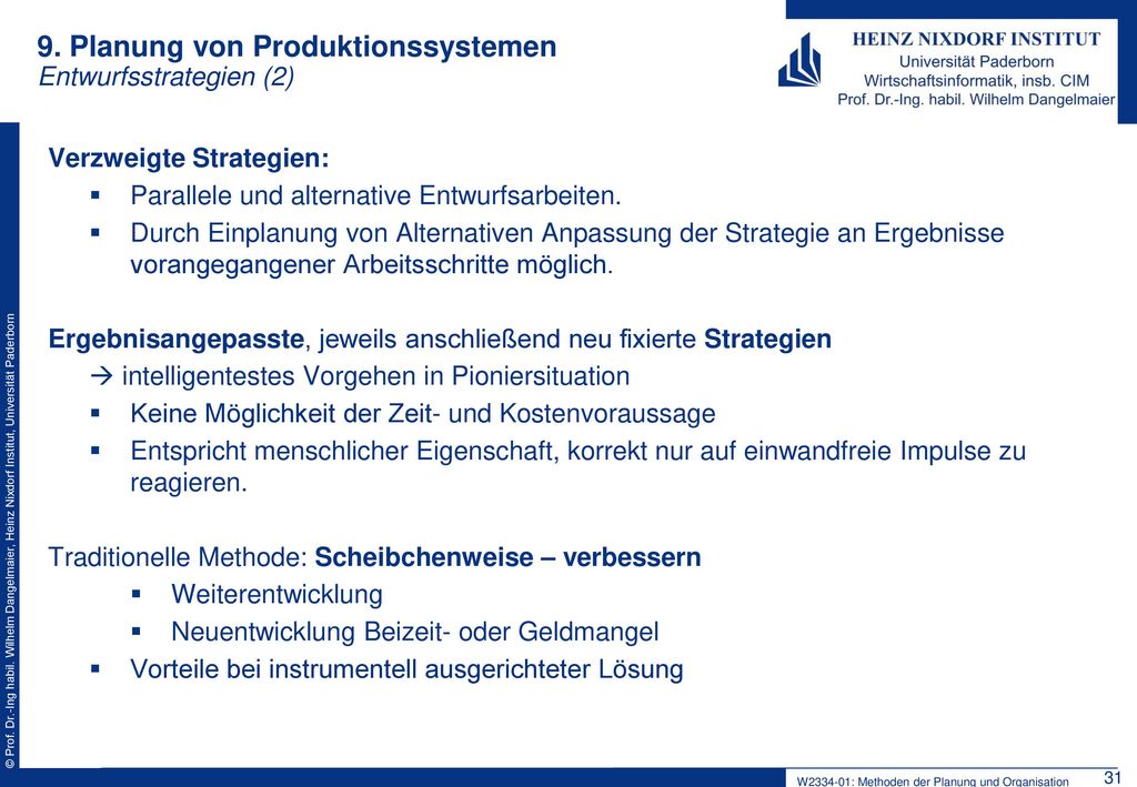 9. Planung von Produktionssystemen Entwurfsstrategien (2)