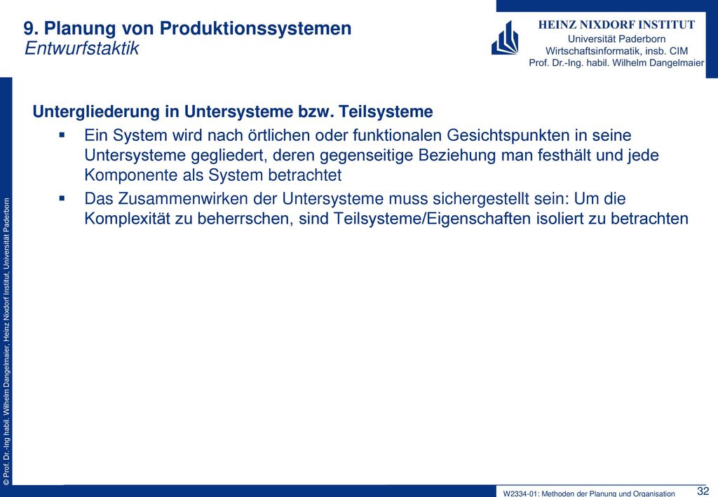 9. Planung von Produktionssystemen Entwurfstaktik