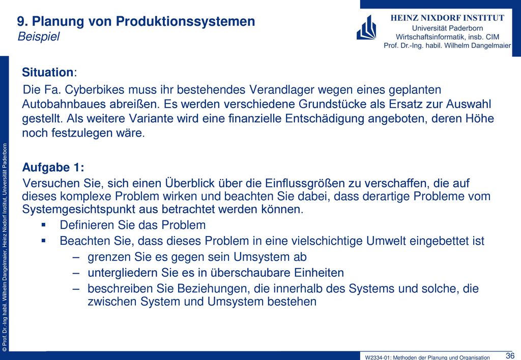 9. Planung von Produktionssystemen Beispiel