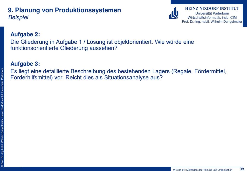 9. Planung von Produktionssystemen Beispiel
