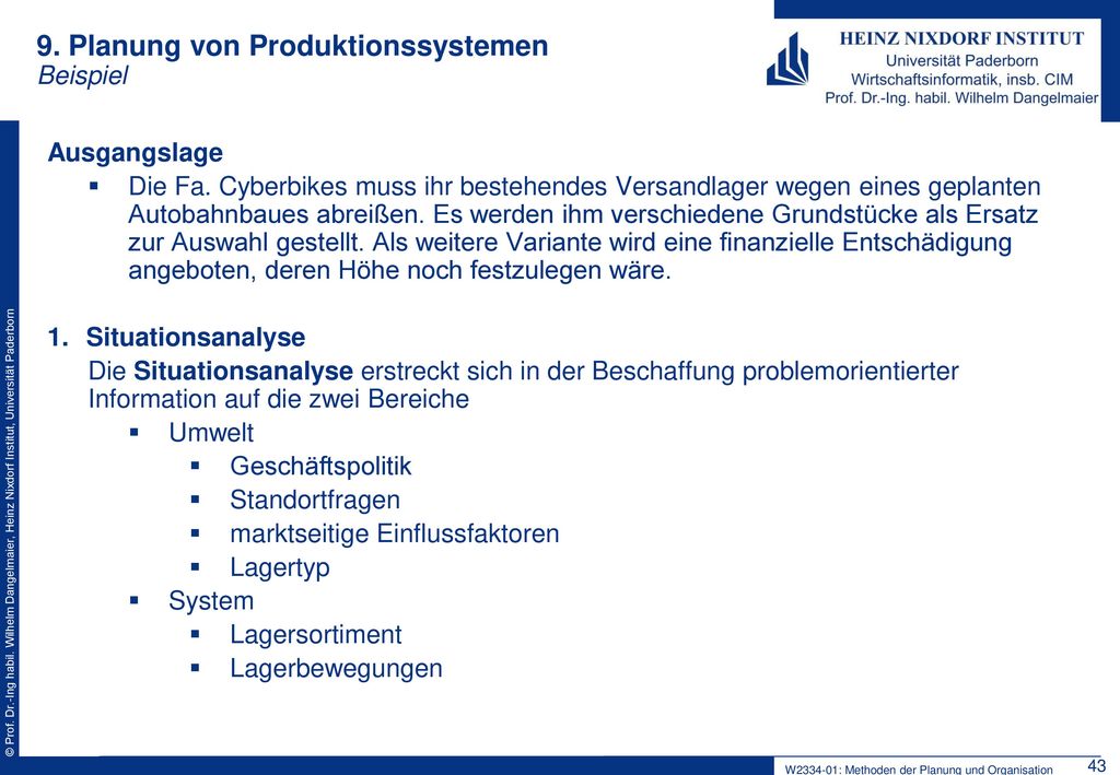 9. Planung von Produktionssystemen Beispiel