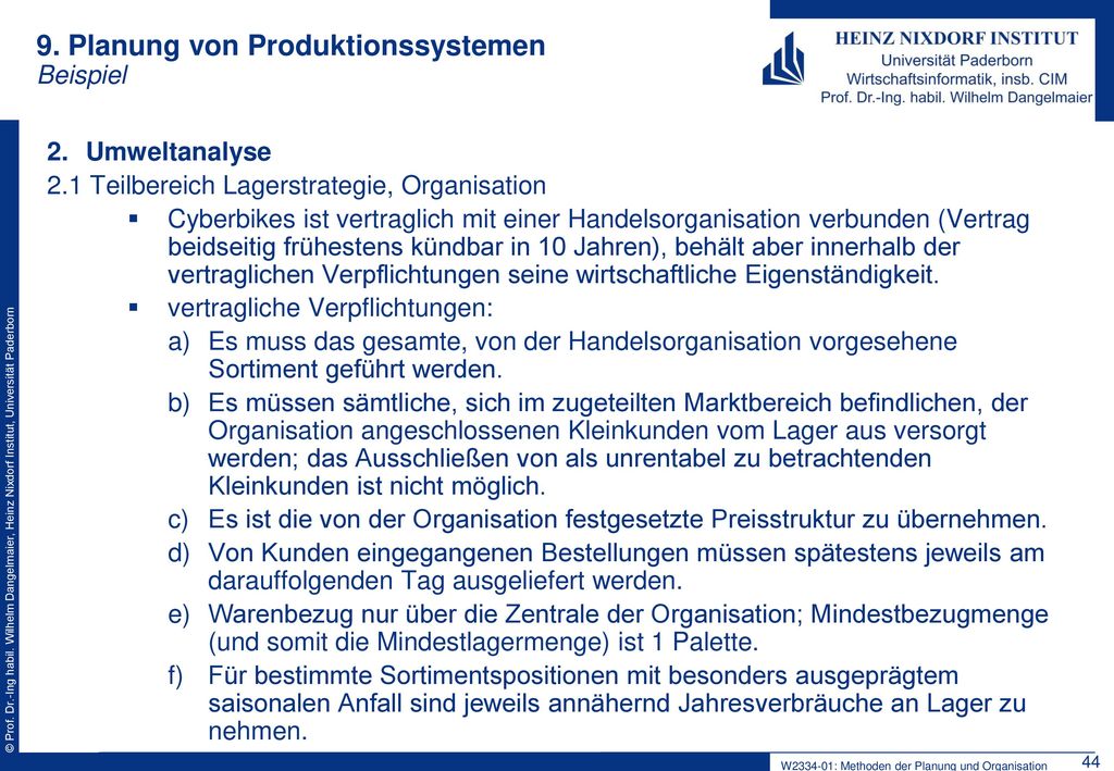 9. Planung von Produktionssystemen Beispiel