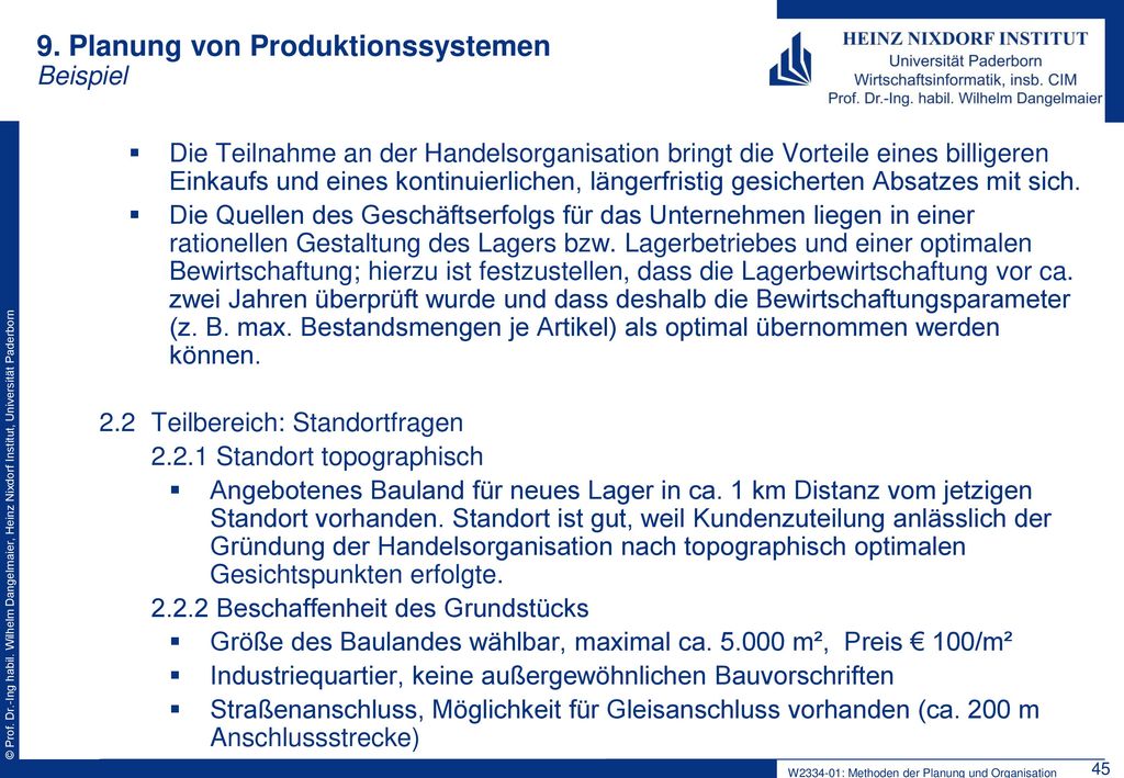 9. Planung von Produktionssystemen Beispiel