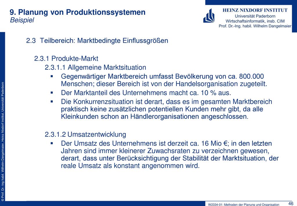 9. Planung von Produktionssystemen Beispiel