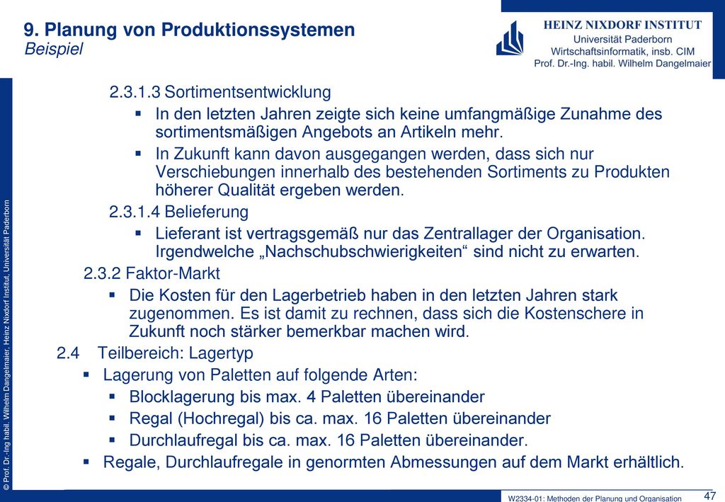 9. Planung von Produktionssystemen Beispiel