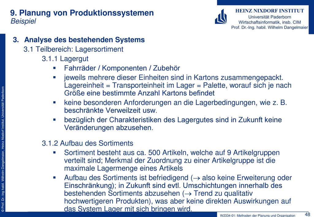 9. Planung von Produktionssystemen Beispiel