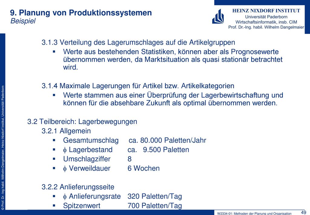 9. Planung von Produktionssystemen Beispiel