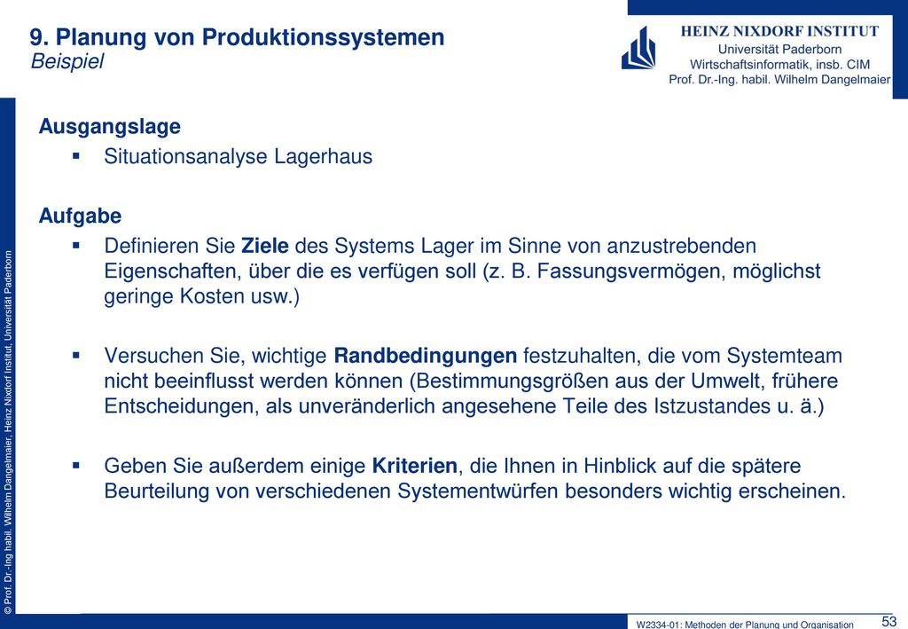 9. Planung von Produktionssystemen Beispiel