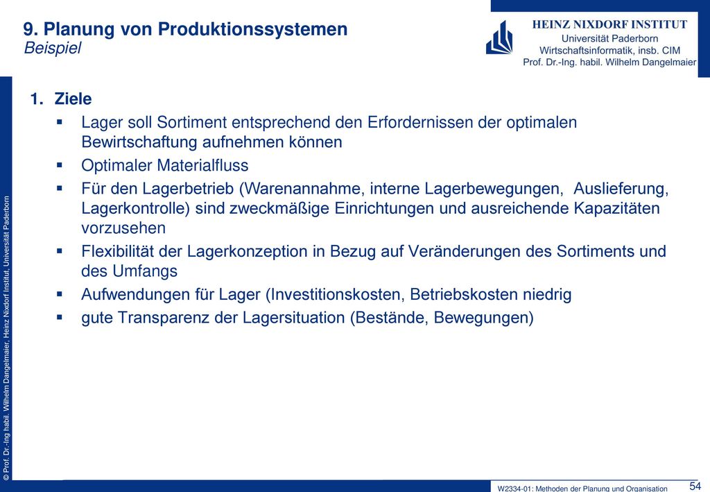 9. Planung von Produktionssystemen Beispiel