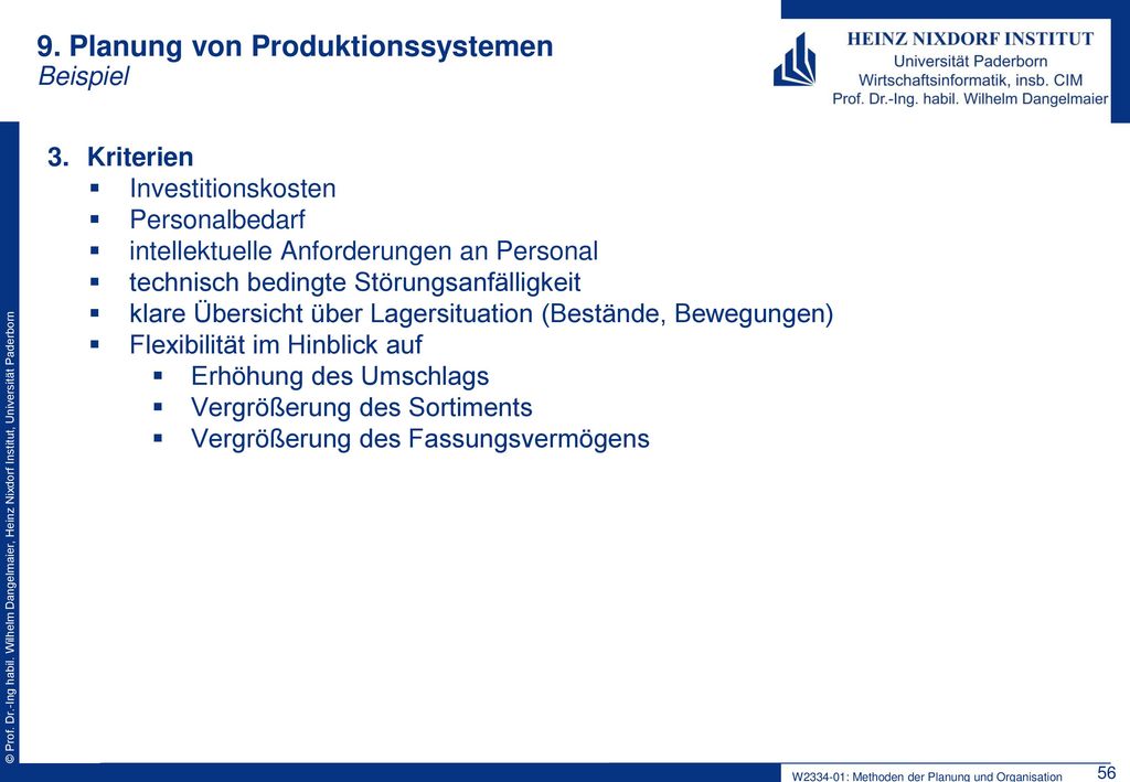 9. Planung von Produktionssystemen Beispiel