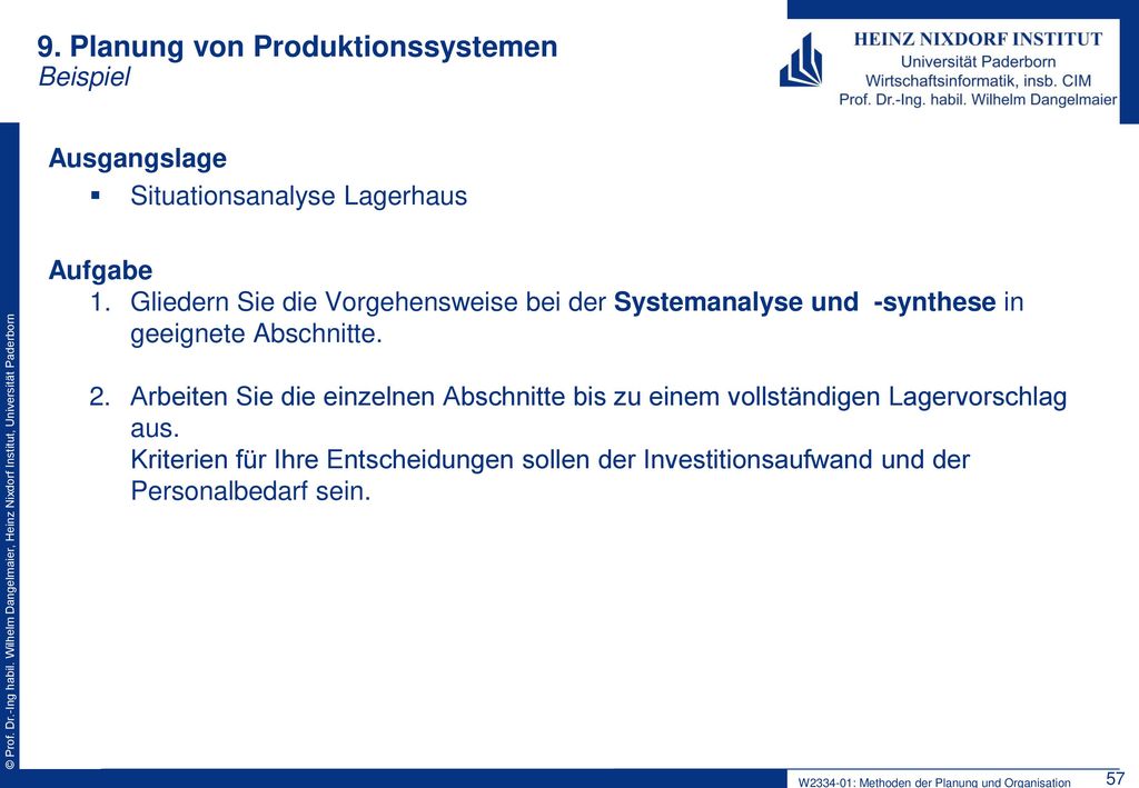 9. Planung von Produktionssystemen Beispiel