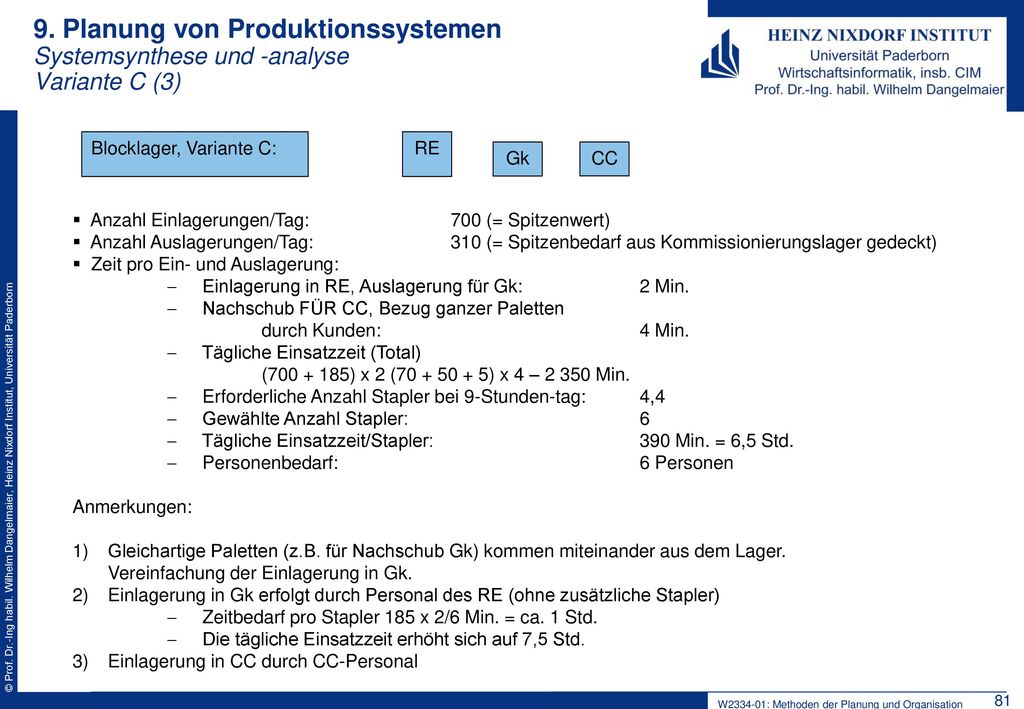 9. Planung von Produktionssystemen Systemsynthese und -analyse Variante C (3)
