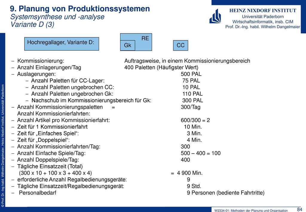 9. Planung von Produktionssystemen Systemsynthese und -analyse Variante D (3)