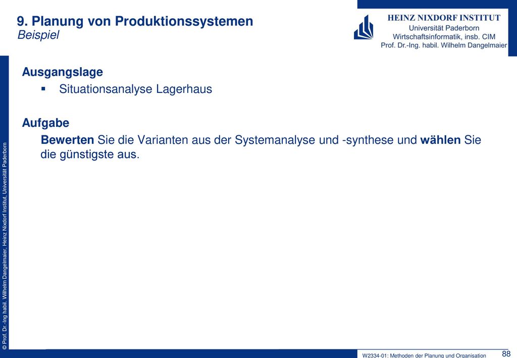 9. Planung von Produktionssystemen Beispiel