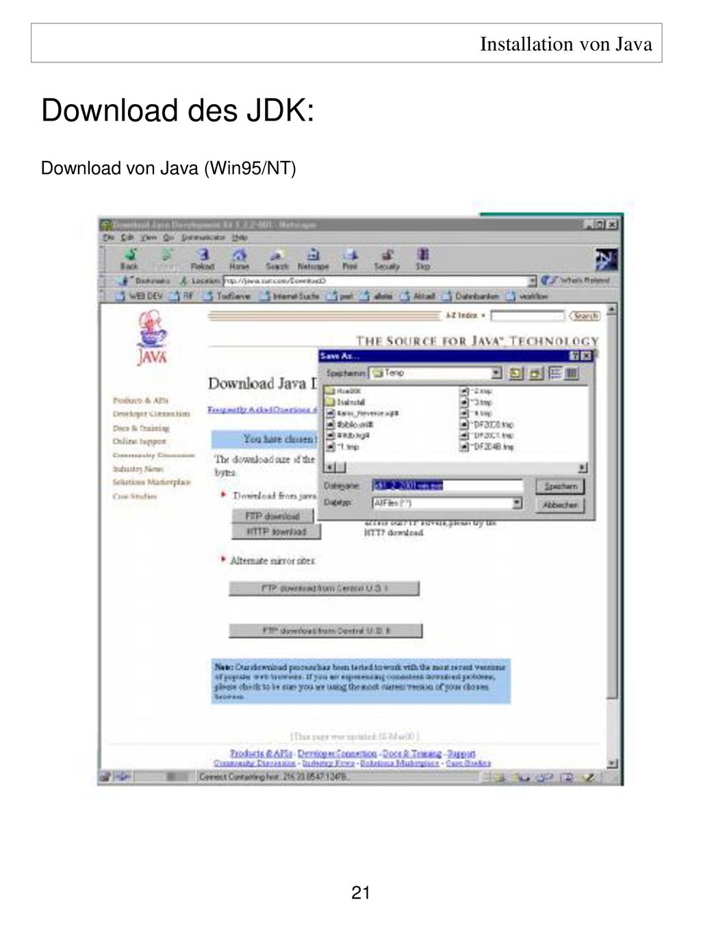 Installation von Java Download des JDK: Download von Java (Win95/NT)