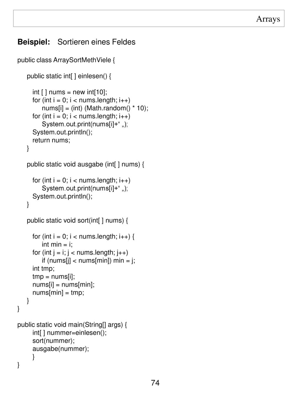 Arrays Beispiel: Sortieren eines Feldes