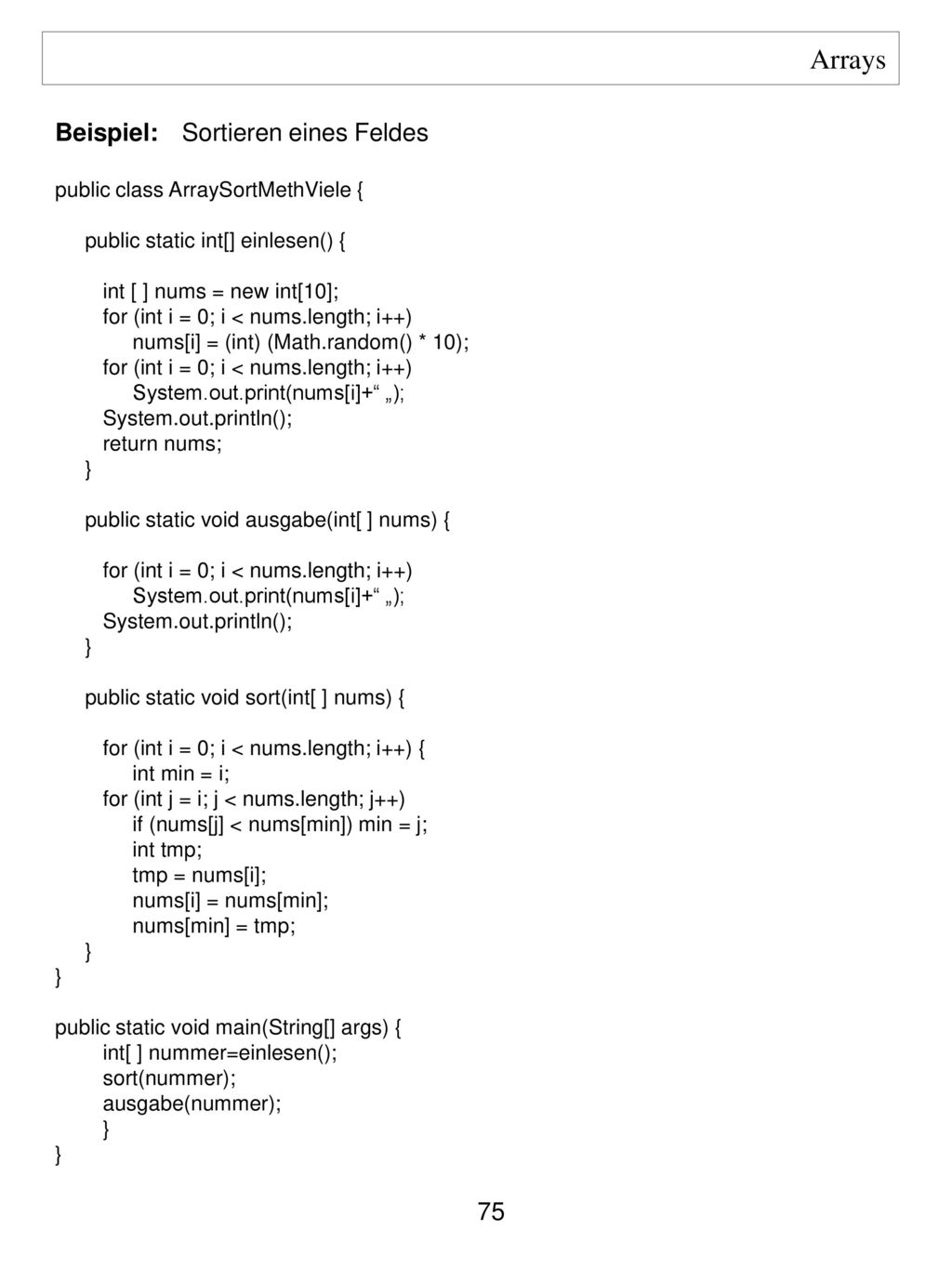 Arrays Beispiel: Sortieren eines Feldes