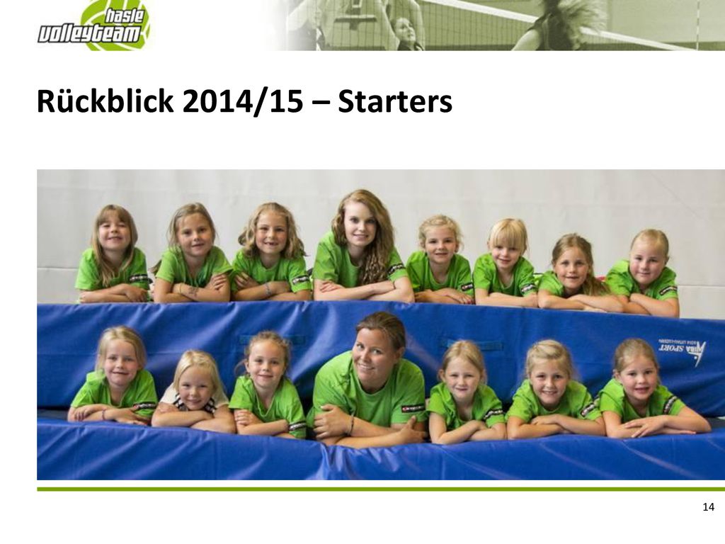Rückblick 2014/15 – Starters Erlernen der ersten Netzspiele (Ball über die Schnur) Förderung der polysportiven Bewegungen.