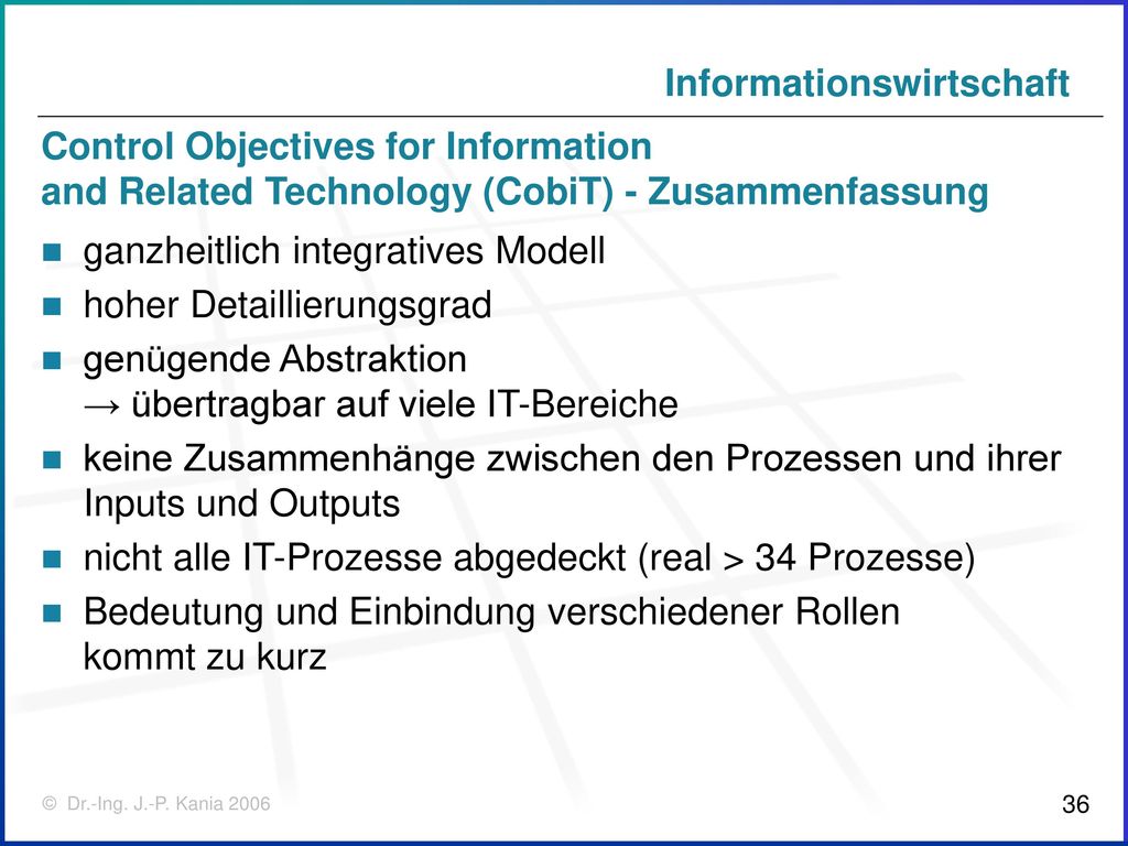 Control Objectives for Information and Related Technology (CobiT) - Zusammenfassung